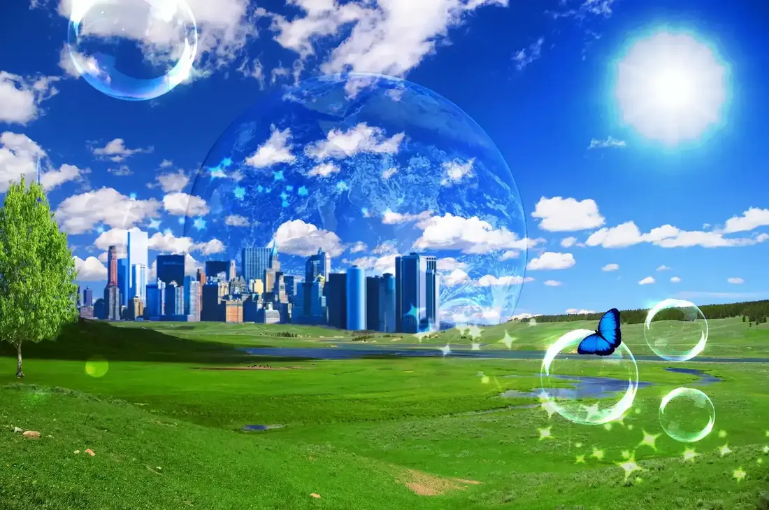 aero utopia panorama with butterfly
