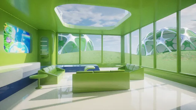 green futuristic room