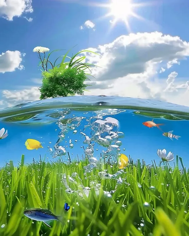 fish under grass water